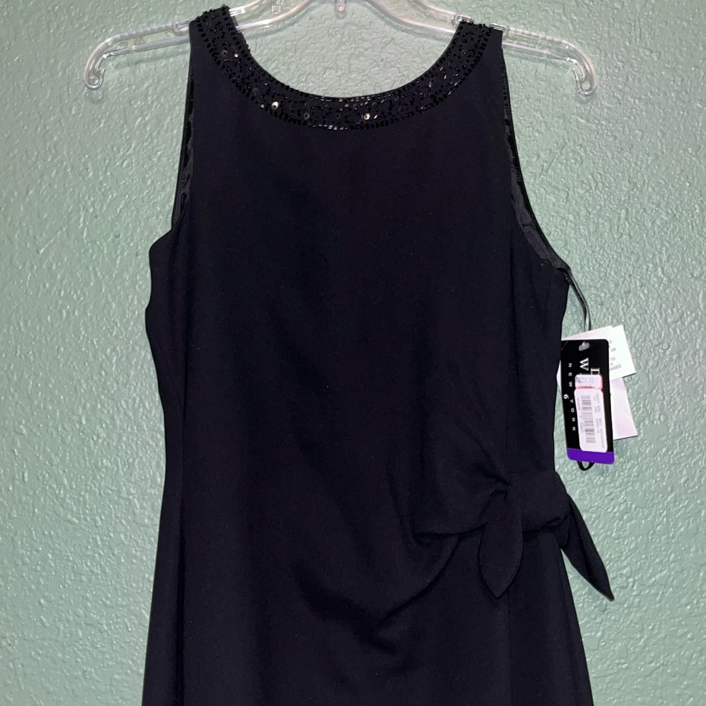New Elegant Semi formal black dress • sleeveless beaded neckline - Picture 2 of 10